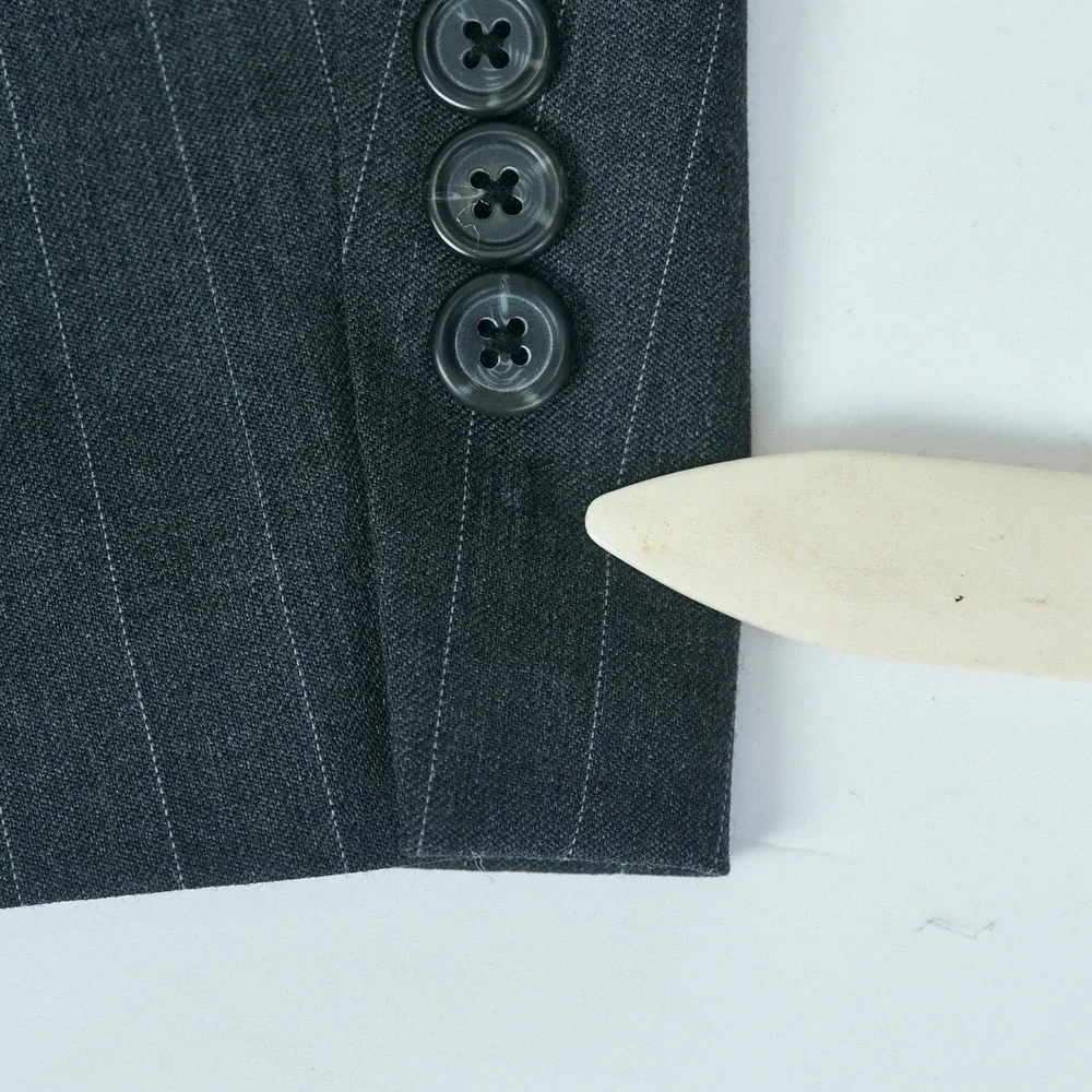 Chaps Men's Gray Pinstripe‎ Wool Suit Jacket Blazer 42L Formal Business READ